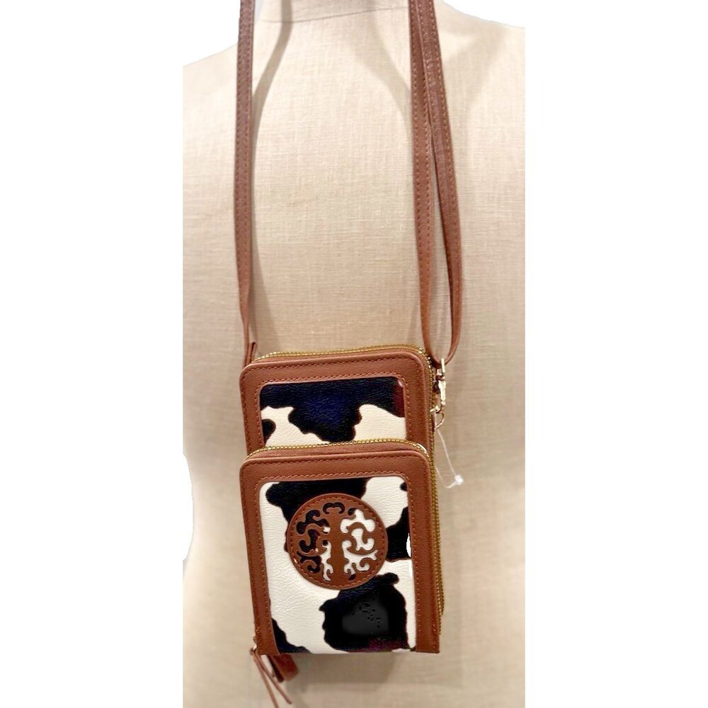Chic Unlimited Brown/White Crossbody Bag – Dual-Zip -Cow/Tan